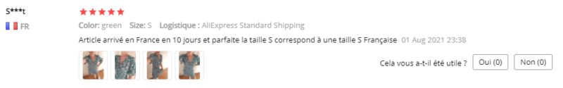 Commentaire taille Aliexpress