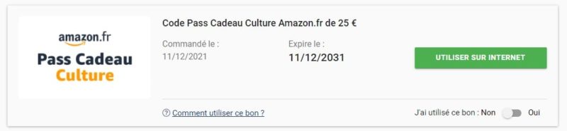 Confirmation achat Wedoogift Amazon