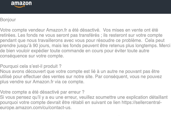 Mail compte Amazon suspendu