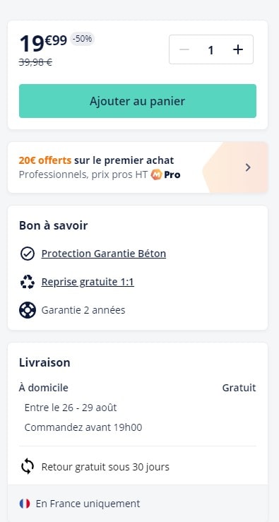 Livraison gratuite affichage produit