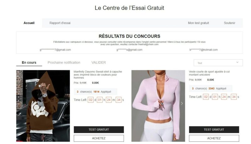 Centre d'essai gratuit SHEIN