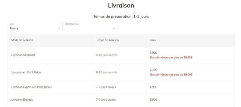 Tableau livraison gratuite SHEIN