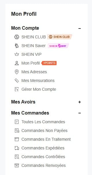 Mes commandes SHEIN